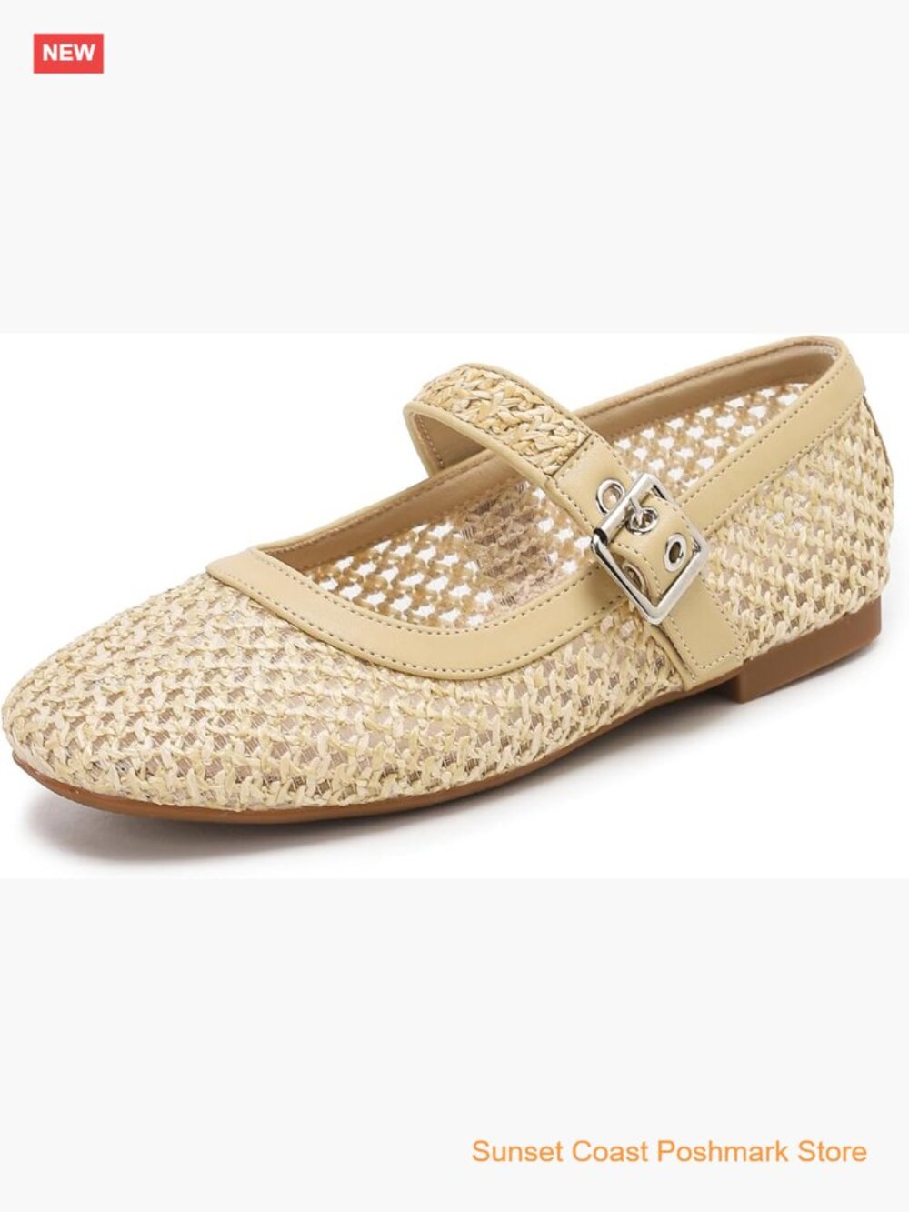 Women's Woven Mesh Ballet Flats with Buckle Mary Jane Shoes